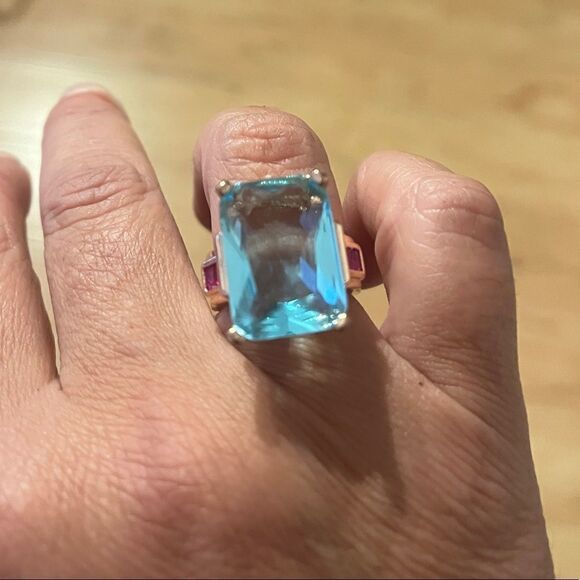 Last one! Main Event Aquamarine and pink topaz in rose gold Statement cocktail 7 - Picture 8 of 11